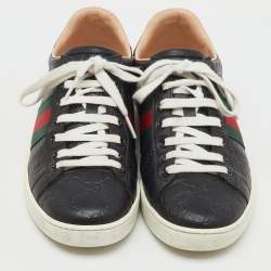 Pre Owned Gucci Black Guccissima Leather Ace Low Top Sneakers Size 37