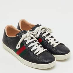 Pre Owned Gucci Black Guccissima Leather Ace Low Top Sneakers Size 37