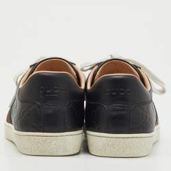 Pre Owned Gucci Black Guccissima Leather Ace Low Top Sneakers Size 37