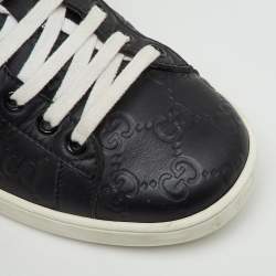 Pre Owned Gucci Black Guccissima Leather Ace Low Top Sneakers Size 37