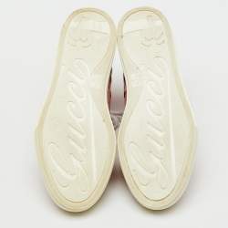 مملوكة مسبقًا حذاء رياضي غوتشي طراز مرتفع من أعلى قماش وجلد GG وردية مقاس 37.5