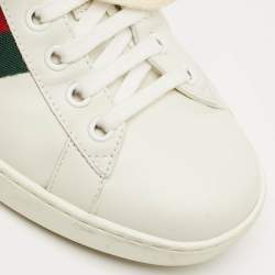 Pre Owned Gucci White Snakeskin Embossed and Leather Ace Web Lace Up Sneakers Size 39.5