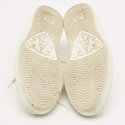Pre Owned Gucci White Snakeskin Embossed and Leather Ace Web Lace Up Sneakers Size 39.5
