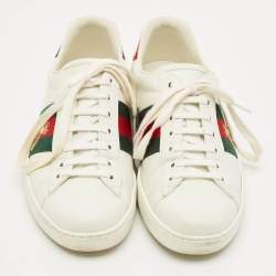 Pre Owned Gucci White Snakeskin Embossed and Leather Ace Web Lace Up Sneakers Size 39.5