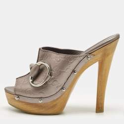 Pre Owned Gucci Metallic Leather Icon Bit Platform Clogs Size 38.5