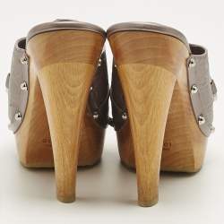 Pre Owned Gucci Metallic Leather Icon Bit Platform Clogs Size 38.5