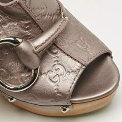 Pre Owned Gucci Metallic Leather Icon Bit Platform Clogs Size 38.5