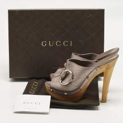 Pre Owned Gucci Metallic Leather Icon Bit Platform Clogs Size 38.5