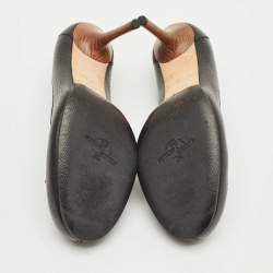 Pre Owned Gucci Black Leather Bamboo Horsebit Loafer Pumps Size 37