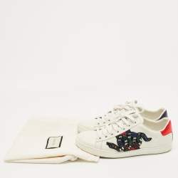 Pre Owned Gucci White Snakeskin Embossed and Leather Ace Low Top Sneakers Size 36
