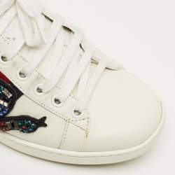 Pre Owned Gucci White Snakeskin Embossed and Leather Ace Low Top Sneakers Size 36