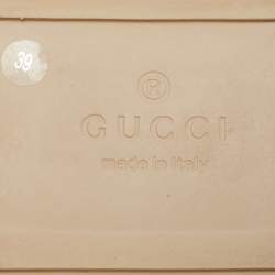 Pre Owned Gucci Beige Mesh and Suede GG Crystal Embellished Platform Sandals Size 39