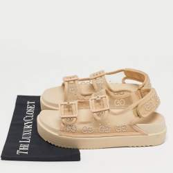 Pre Owned Gucci Beige Mesh and Suede GG Crystal Embellished Platform Sandals Size 39