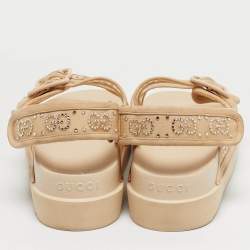 Pre Owned Gucci Beige Mesh and Suede GG Crystal Embellished Platform Sandals Size 39