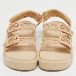 Pre Owned Gucci Beige Mesh and Suede GG Crystal Embellished Platform Sandals Size 39