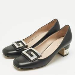 مملوكة مسبقًا Gucci Black Leather Madeleine Crystals Pumps Size 38.5