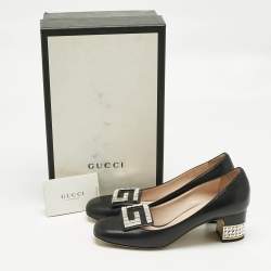 مملوكة مسبقًا Gucci Black Leather Madeleine Crystals Pumps Size 38.5