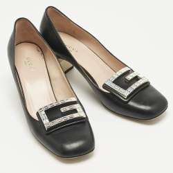 مملوكة مسبقًا Gucci Black Leather Madeleine Crystals Pumps Size 38.5