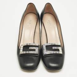 مملوكة مسبقًا Gucci Black Leather Madeleine Crystals Pumps Size 38.5