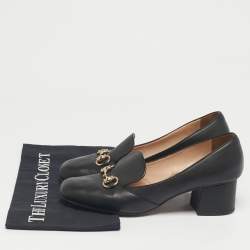 Pre Owned Gucci Black Leather Loafer Horsebit Pumps Size 39.5