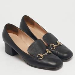 Pre Owned Gucci Black Leather Loafer Horsebit Pumps Size 39.5