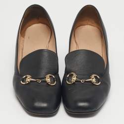 Pre Owned Gucci Black Leather Loafer Horsebit Pumps Size 39.5