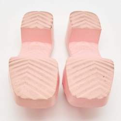 Pre Owned Gucci Pink Rubber Embossed Logo Block Heel Slide Sandals Size 38