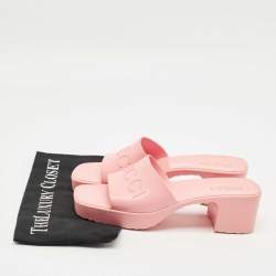 Pre Owned Gucci Pink Rubber Embossed Logo Block Heel Slide Sandals Size 38