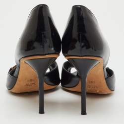 Pre Owned Gucci Black Patent Leather Horsebit Open Toe D'orsay Pumps Size 43