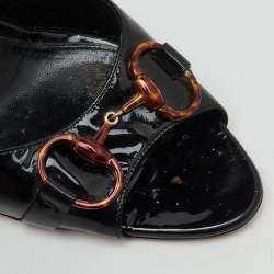 Pre Owned Gucci Black Patent Leather Horsebit Open Toe D'orsay Pumps Size 43