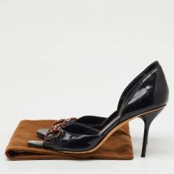 Pre Owned Gucci Black Patent Leather Horsebit Open Toe D'orsay Pumps Size 43