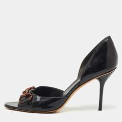 Pre Owned Gucci Black Patent Leather Horsebit Open Toe D'orsay Pumps Size 43