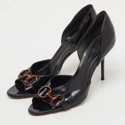 Pre Owned Gucci Black Patent Leather Horsebit Open Toe D'orsay Pumps Size 43