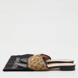 Pre Owned Gucci Beige/Black GG Matelassé Canvas Flat Slide Sandals Size 40.5