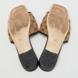 Pre Owned Gucci Beige/Black GG Matelassé Canvas Flat Slide Sandals Size 40.5
