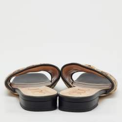 Pre Owned Gucci Beige/Black GG Matelassé Canvas Flat Slide Sandals Size 40.5