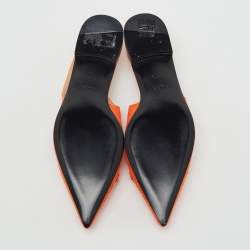 Pre Owned Gucci Orange GG Canvas Horsebit Slingback Flats Size 36.5