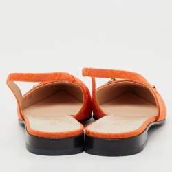 Pre Owned Gucci Orange GG Canvas Horsebit Slingback Flats Size 36.5