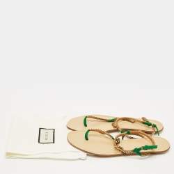 Pre Owned Gucci Two Tone Metal Chain and Suede Thong Slingbak Sandals Size 37.5
