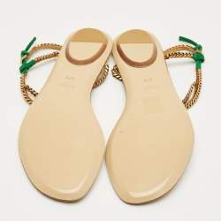 Pre Owned Gucci Two Tone Metal Chain and Suede Thong Slingbak Sandals Size 37.5