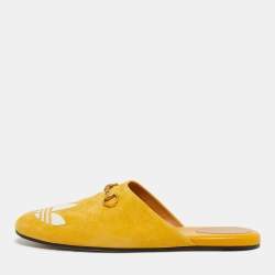 Pre Owned Gucci x Adidas Yellow Suede Trefoil Slippers Size 42