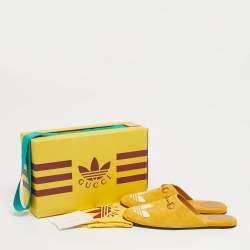 Pre Owned Gucci x Adidas Yellow Suede Trefoil Slippers Size 42