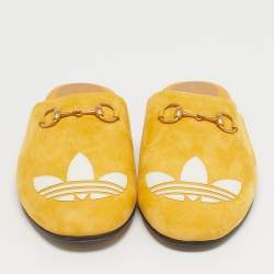 Pre Owned Gucci x Adidas Yellow Suede Trefoil Slippers Size 42