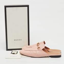 Pre Owned Gucci Light Pink Leather Princetown Horsebit Flat Mules Size 40