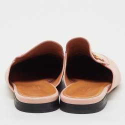 Pre Owned Gucci Light Pink Leather Princetown Horsebit Flat Mules Size 40