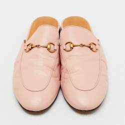Pre Owned Gucci Light Pink Leather Princetown Horsebit Flat Mules Size 40