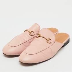 Pre Owned Gucci Light Pink Leather Princetown Horsebit Flat Mules Size 40