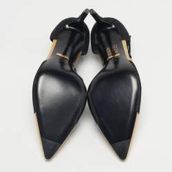 Pre Owned Gucci Black/Gold Leather and Suede Coline T-Strap Pumps Size 39