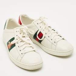 Pre Owned Gucci White Snakeskin Embossed Leather Ace Lace Up Sneakers Size 38