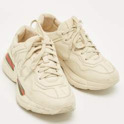 Pre Owned Gucci Cream Leather Rhyton Low Top Sneakers Size 39